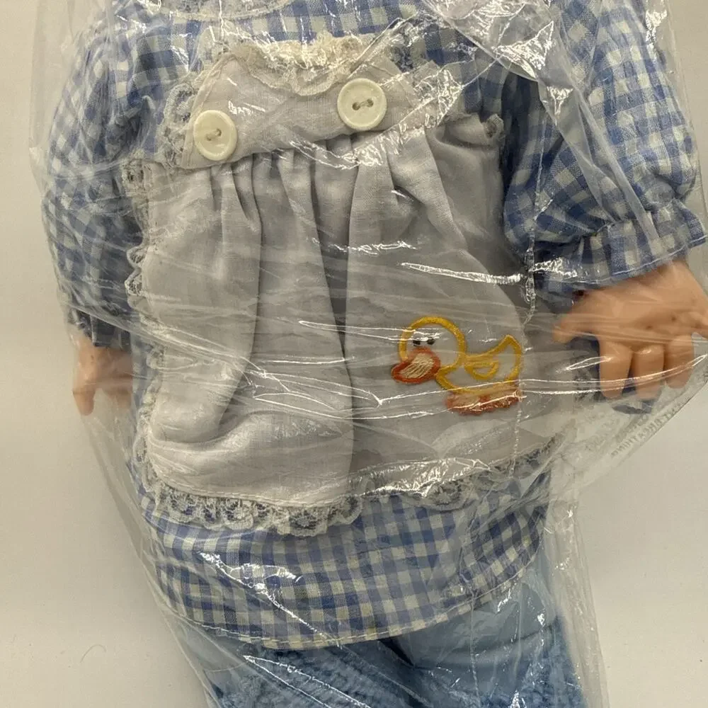 Vintage 15” Soft Body Baby Doll Blonde Hair Blue Gingham Dress *
